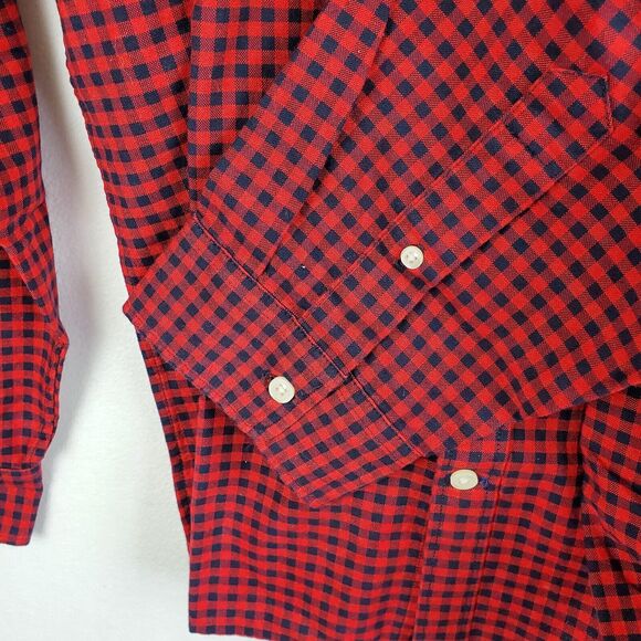 Gap Shirt Button Down Mens XXL Slim Red Black Plaid Long Sleeve Work Preppy Top - Picture 7 of 15